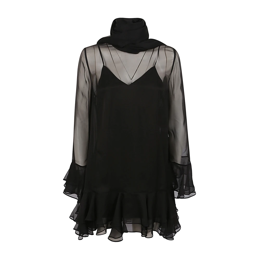 Valentino Zwarte Transparante Jurk met Gerimpelde Zoom Black Dames