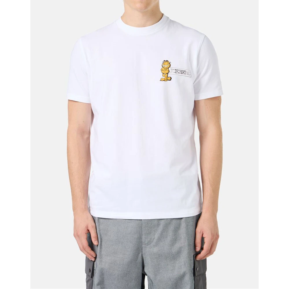 Iceberg Slim-fit wit T-shirt in stretch jersey met Garfield-print en logo White Heren