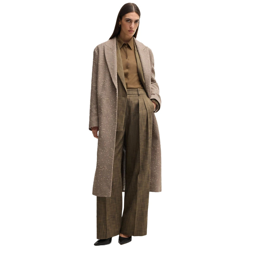 Hugo Boss Melange Sharkskin Broek met Wijde Pijpen Green Dames