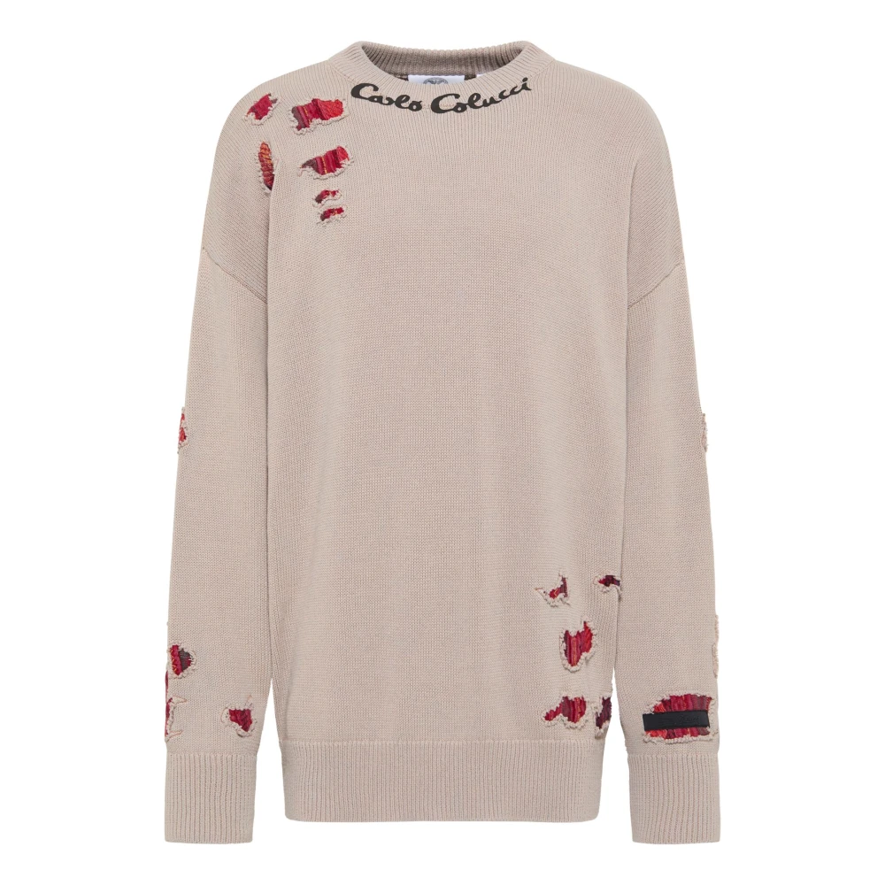 Carlo colucci Tijdloze Oversized Trui met Gebreid Patroon Beige Heren