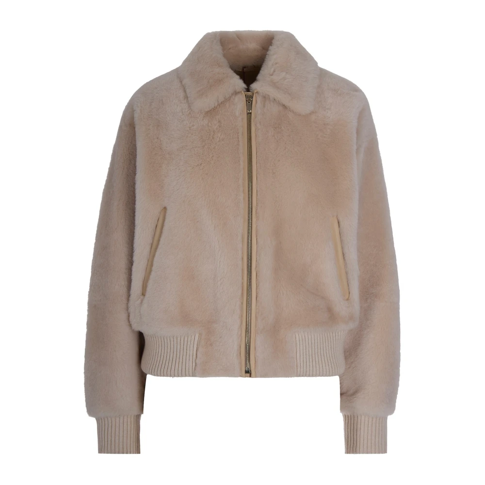 Max Mara Studio Women's Beige Faux Fur & Shearling Jackets, Xs, Faux Fur Shearling Zip Jackets