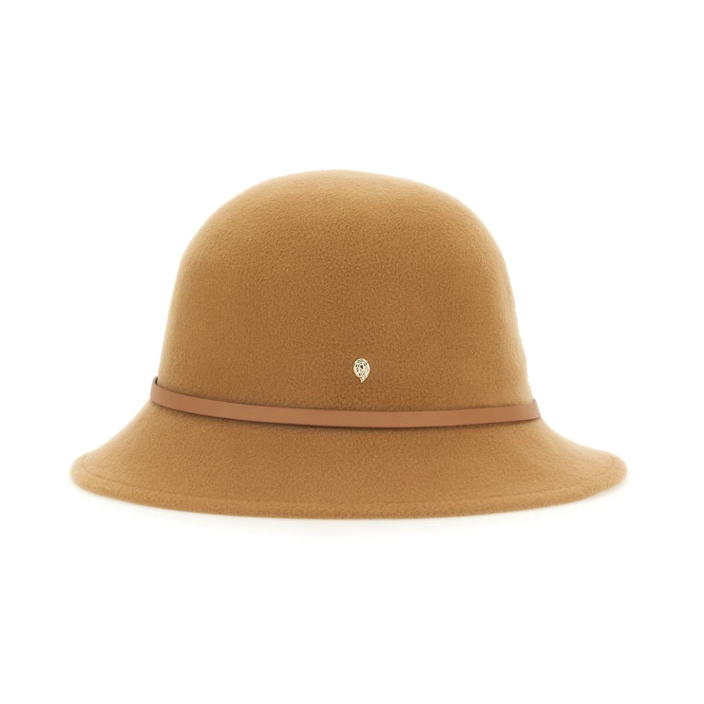 Helen Kaminski Wollen Bucket Hat met Leren Rand Beige Dames