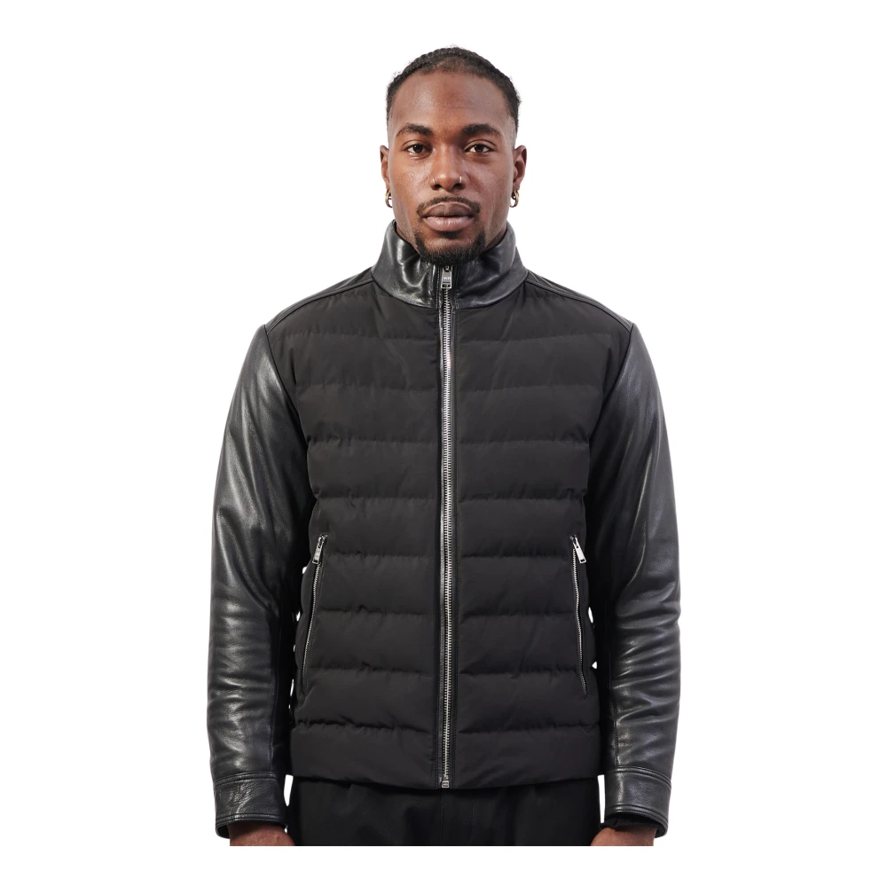 Hugo Boss Hybride leren jas met horizontaal stiksel Black Heren