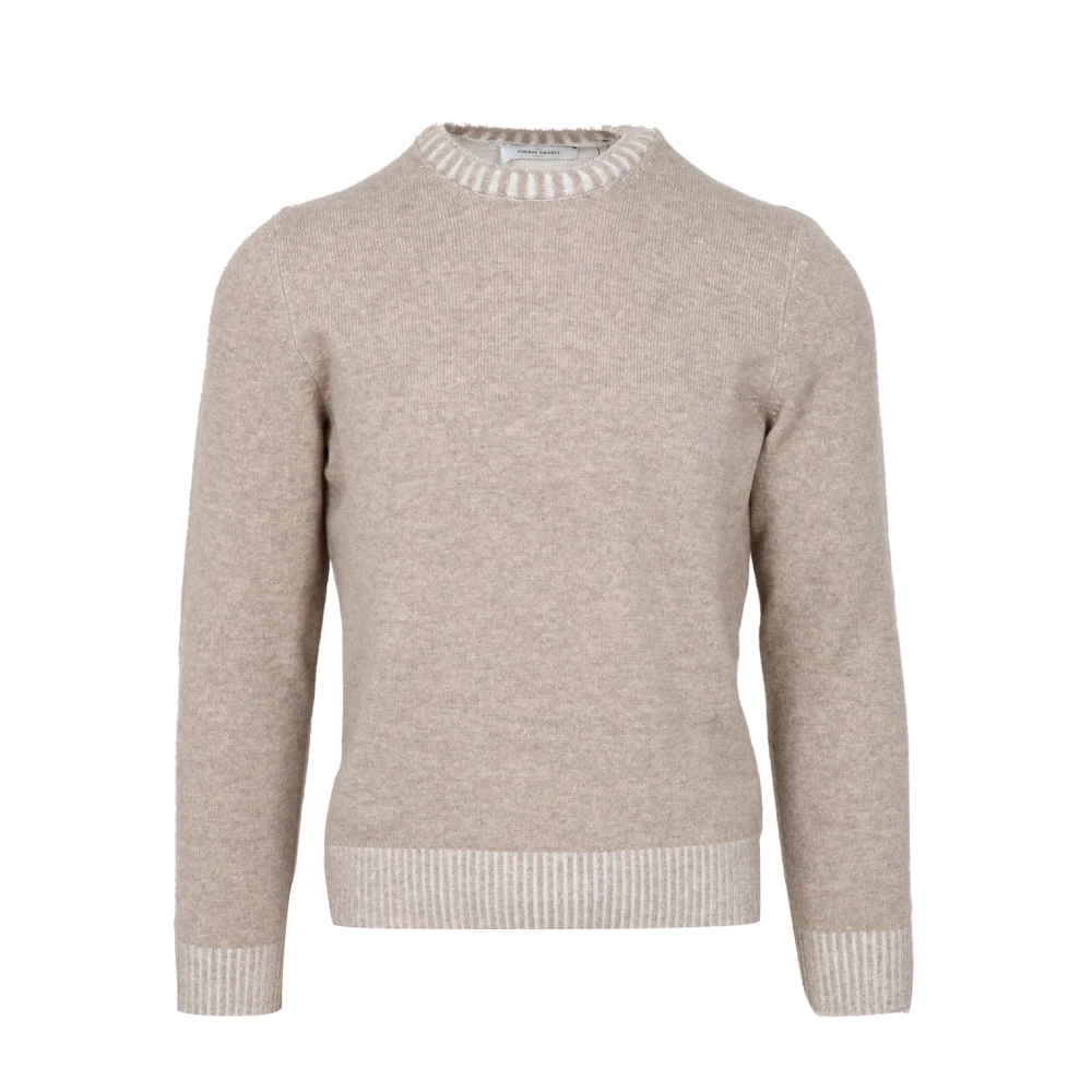 Gran Sasso Geribbelde Crew Neck Sweater Blend Beige Heren