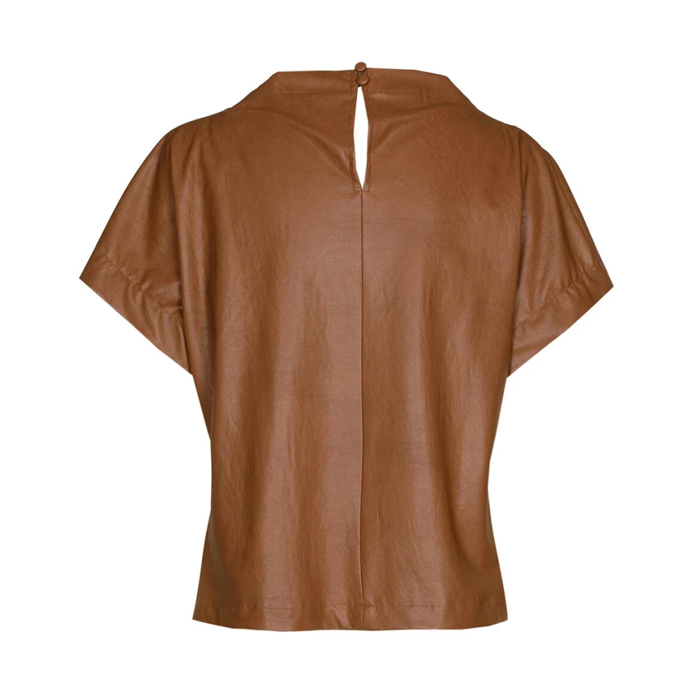 Caroline Biss Eco Lederen Korte Mouw Top Brown Dames