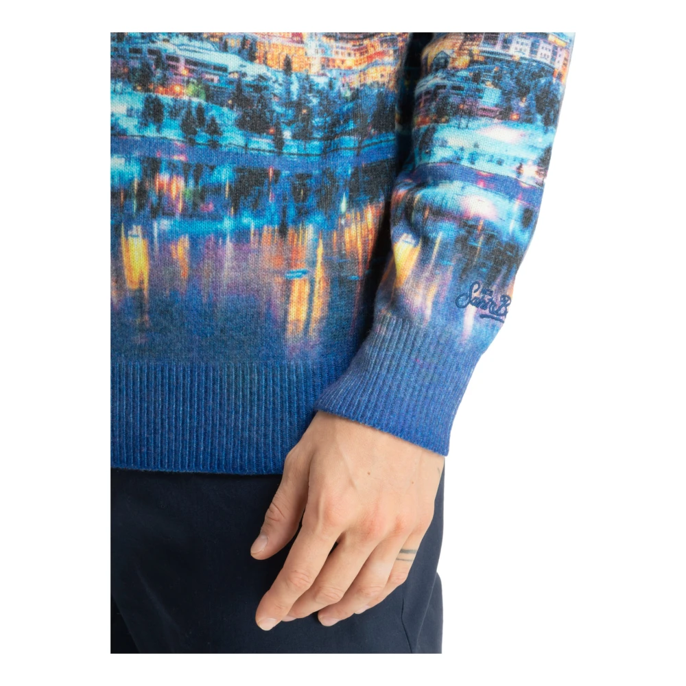 MC2 Saint Barth Nacht Koning Abstracte Sweater met Logo Blue Heren