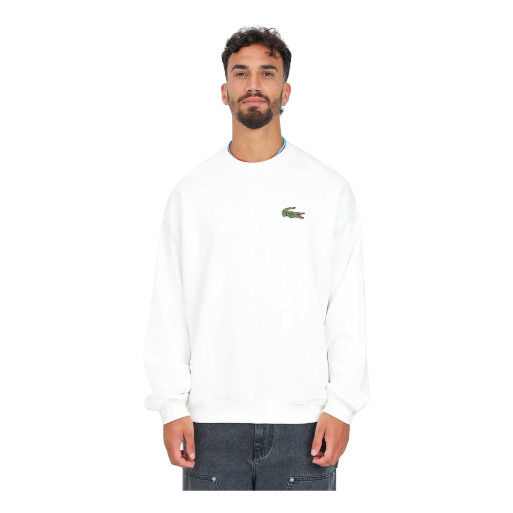 Lacoste Witte Sweater Urban Stijl Badge White Heren