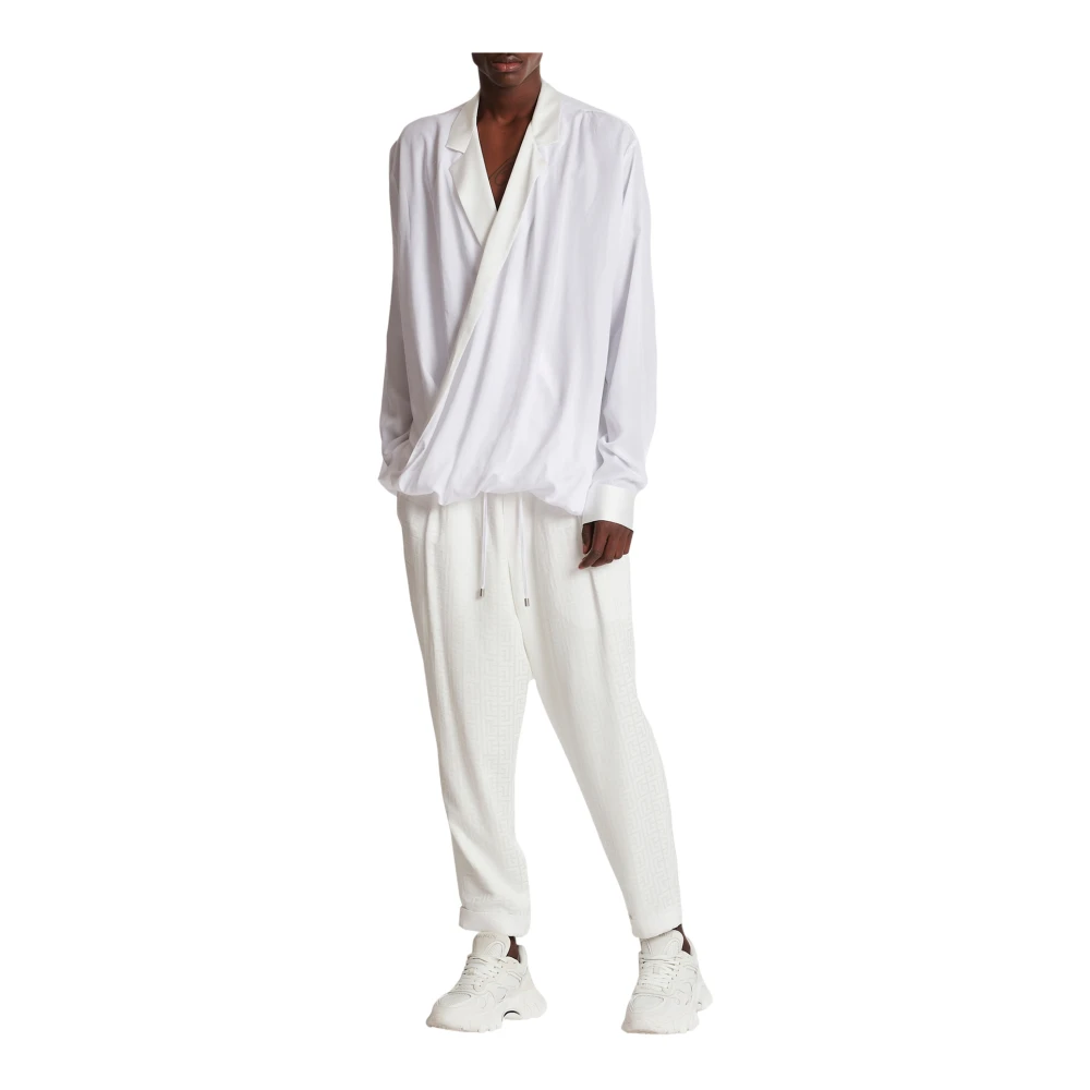 Balmain Lage Kruis Jacquard Monogram Broek White Heren