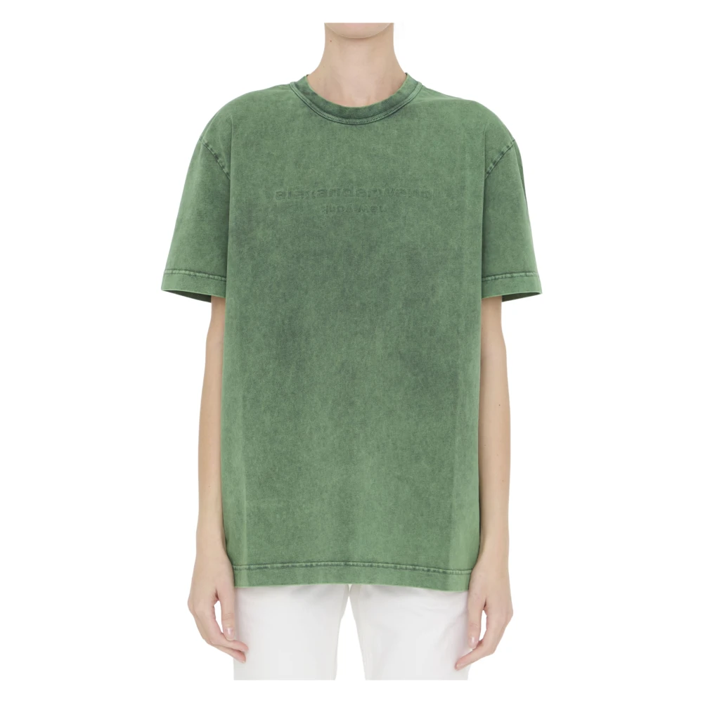 Grön kortärmad T-shirt med präglat logotyp | Alexander Wang | Herr 