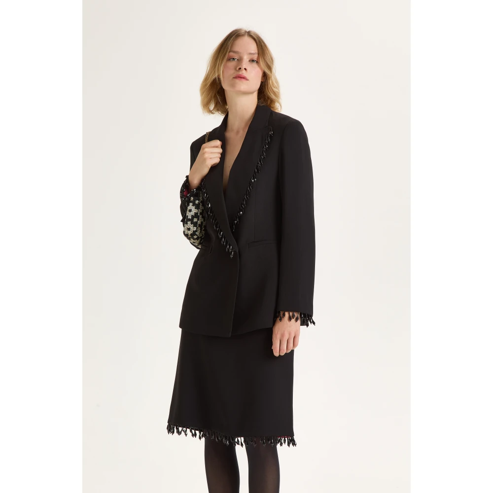 Maliparmi Geborduurde Franjes Midi Rok Black Dames