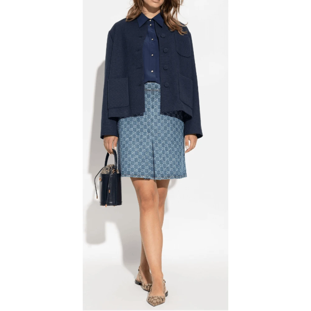 Gucci Marineblauwe Tweed Jas Blue Dames