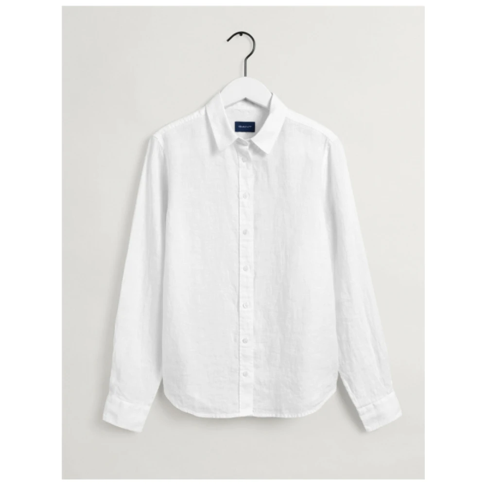 Gant Regular Linnen Overhemd in Chambray White Dames