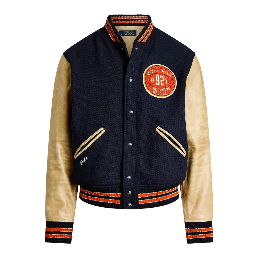 Polo Ralph Lauren Vintage Varsity Geïnspireerde Leren Wollen Jas Multicolor Heren