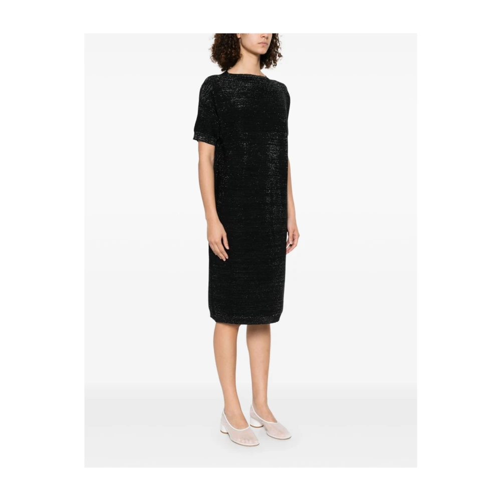 Fabiana Filippi Zwarte Crew Neck Drop Shoulder Jurk Black Dames
