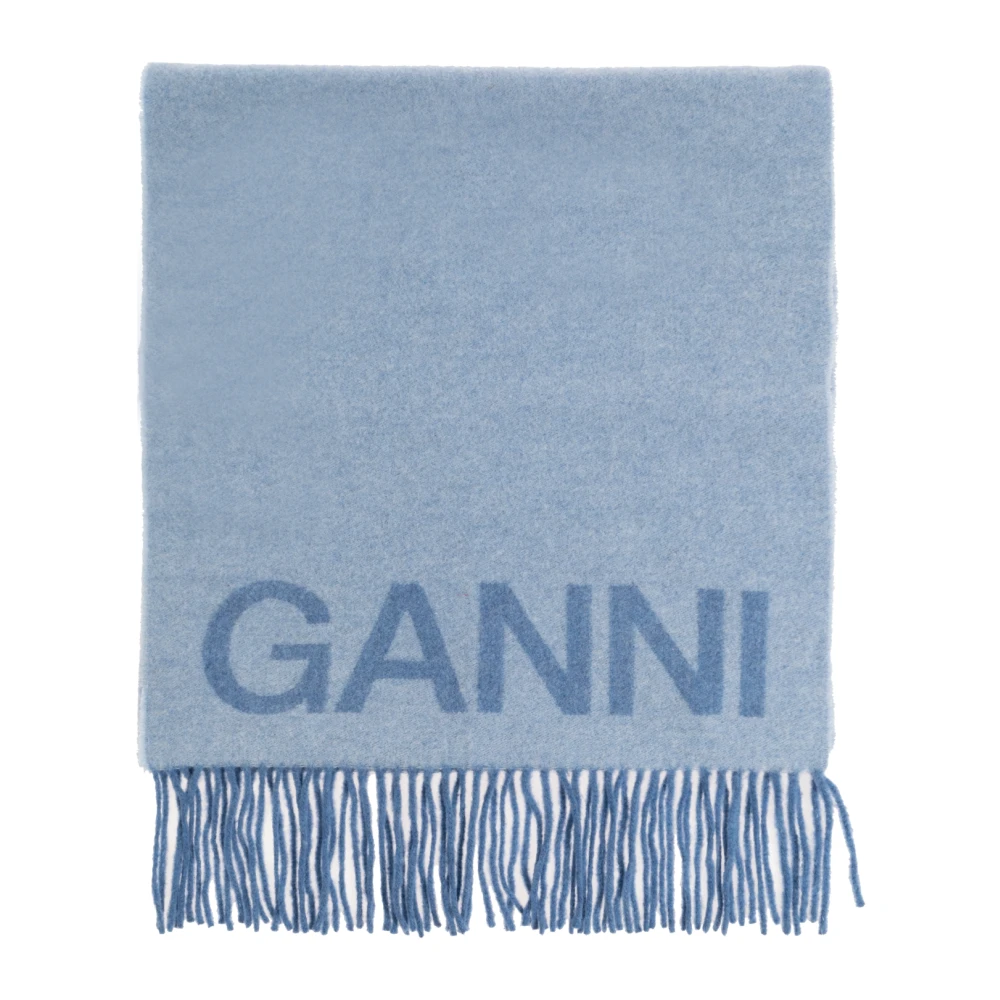 Ganni Sjaal met logo Blue Dames