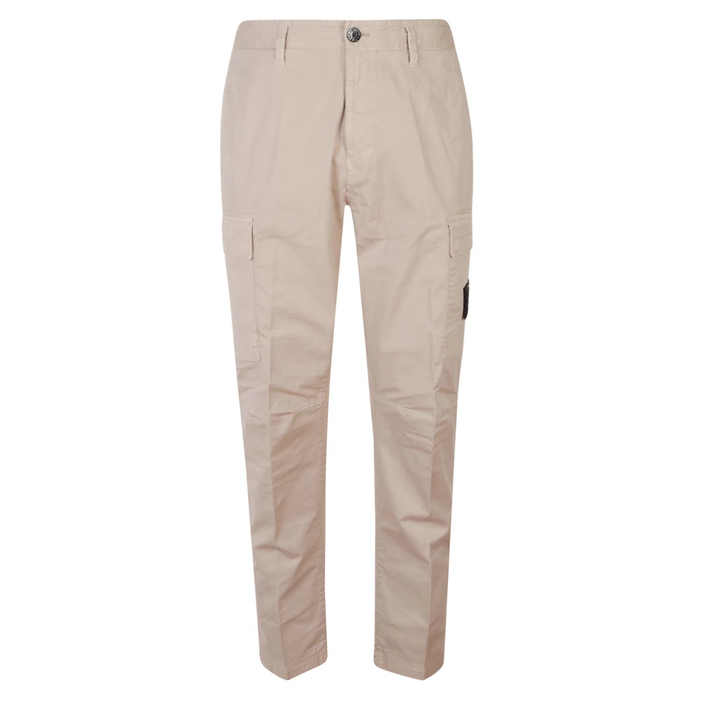 Stone Island Men's Beige Slim-Fit Trousers, W32, Logo-Detail Cargo Trousers