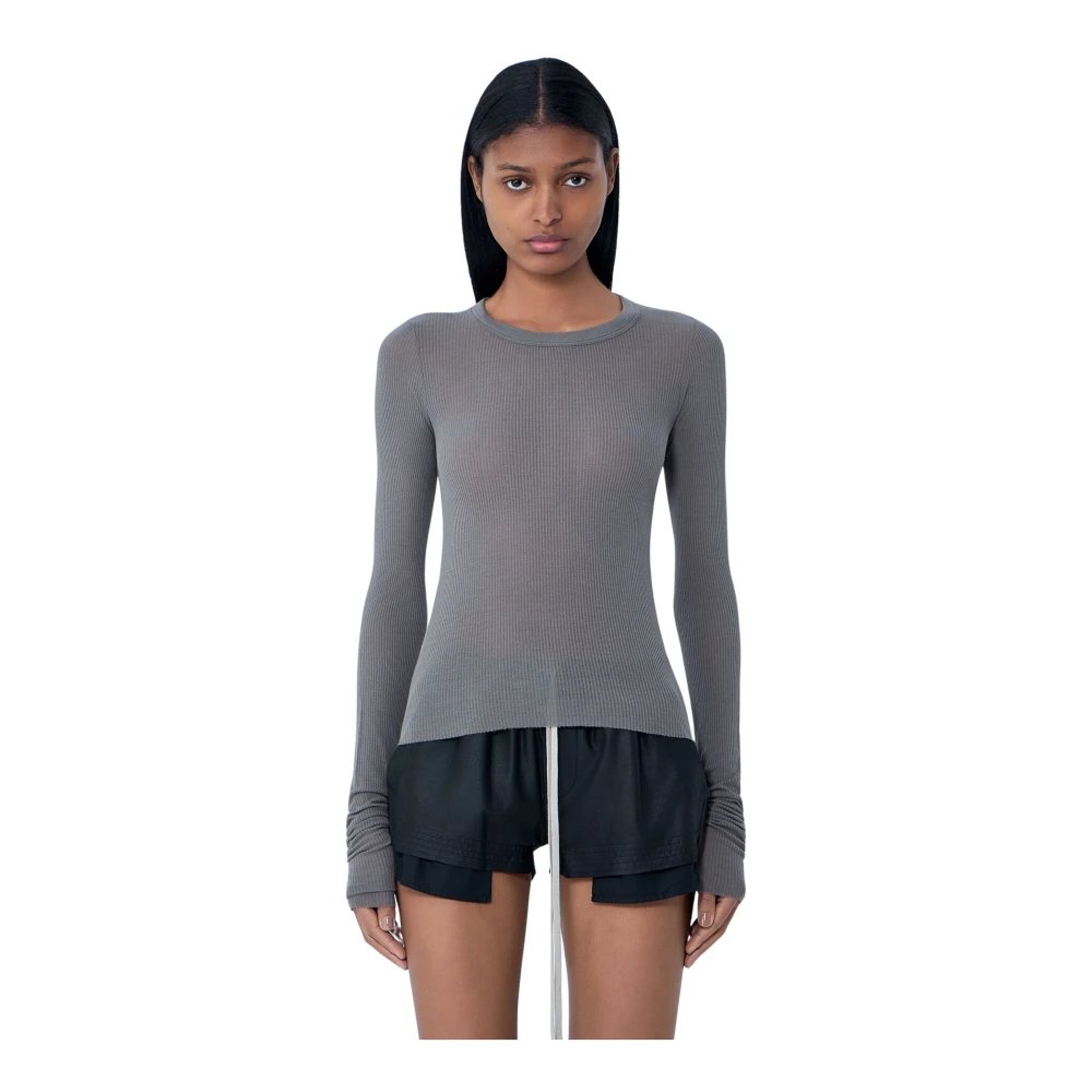 Rick Owens Donna Grigio Ribbed Long Sleeve T-Shirt - Woman T-Shirts It - 44 - Immagine 3