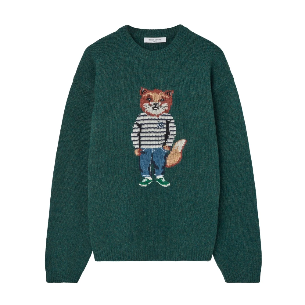 Maison Kitsuné Groene Vos Intarsia Sweater Jurk Green Heren