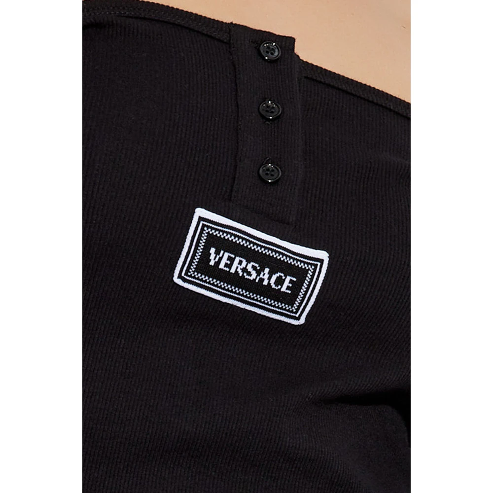Versace Geribbelde lingerieshirt Black Dames