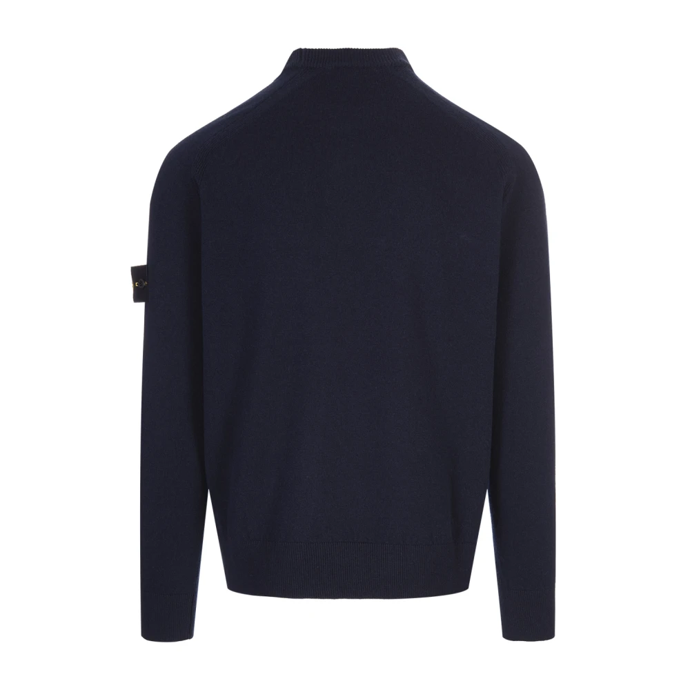 Stone Island Blauwe Wollen Gebreide Trui met Ronde Hals Blue Heren