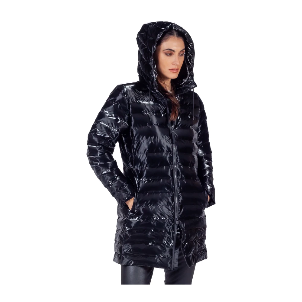 Rains Lohja Curve W3T3 Lange Gewatteerde Pufferjas Black Dames