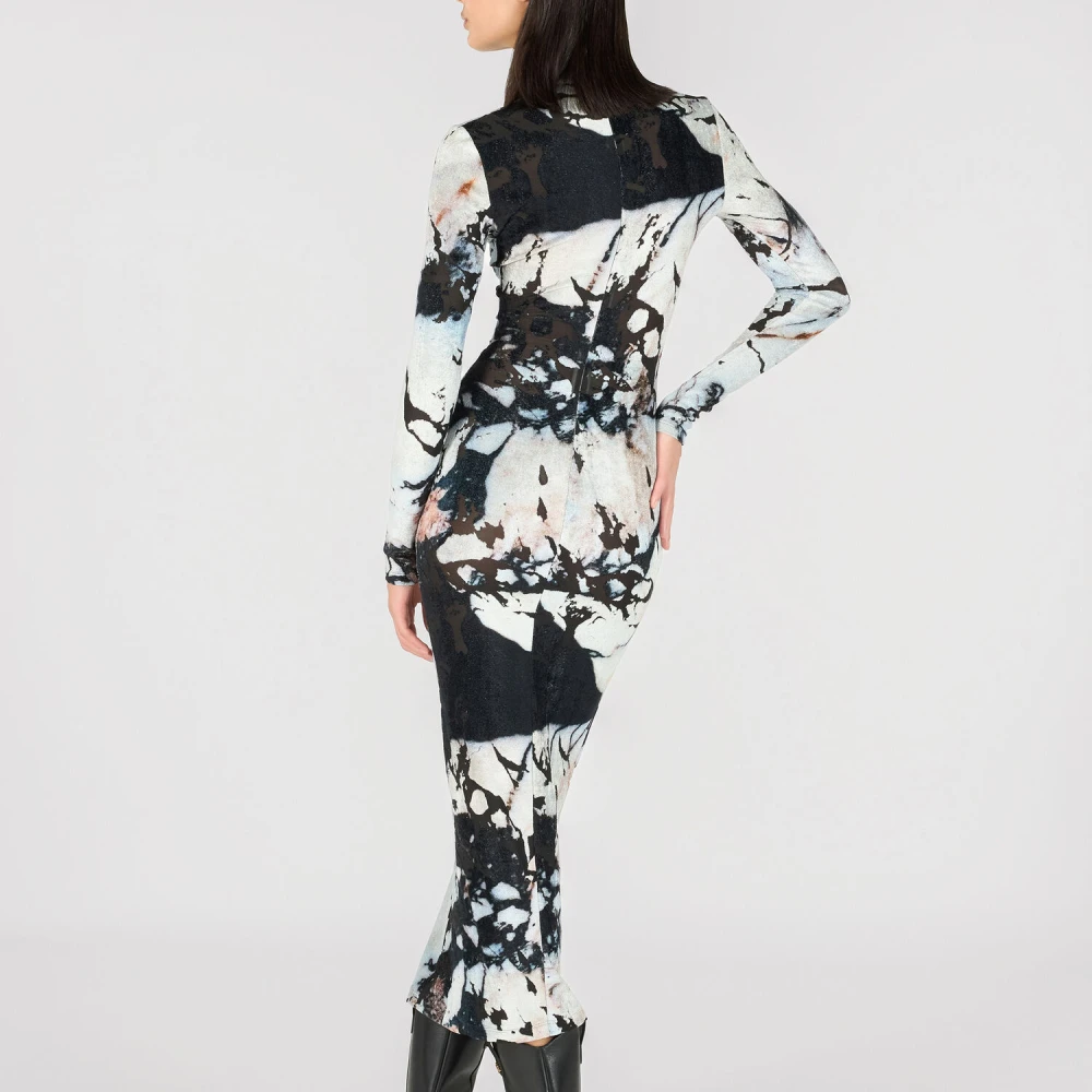 Roberto Cavalli Marmerprint Lange Mouw Midi Jurk Multicolor Dames