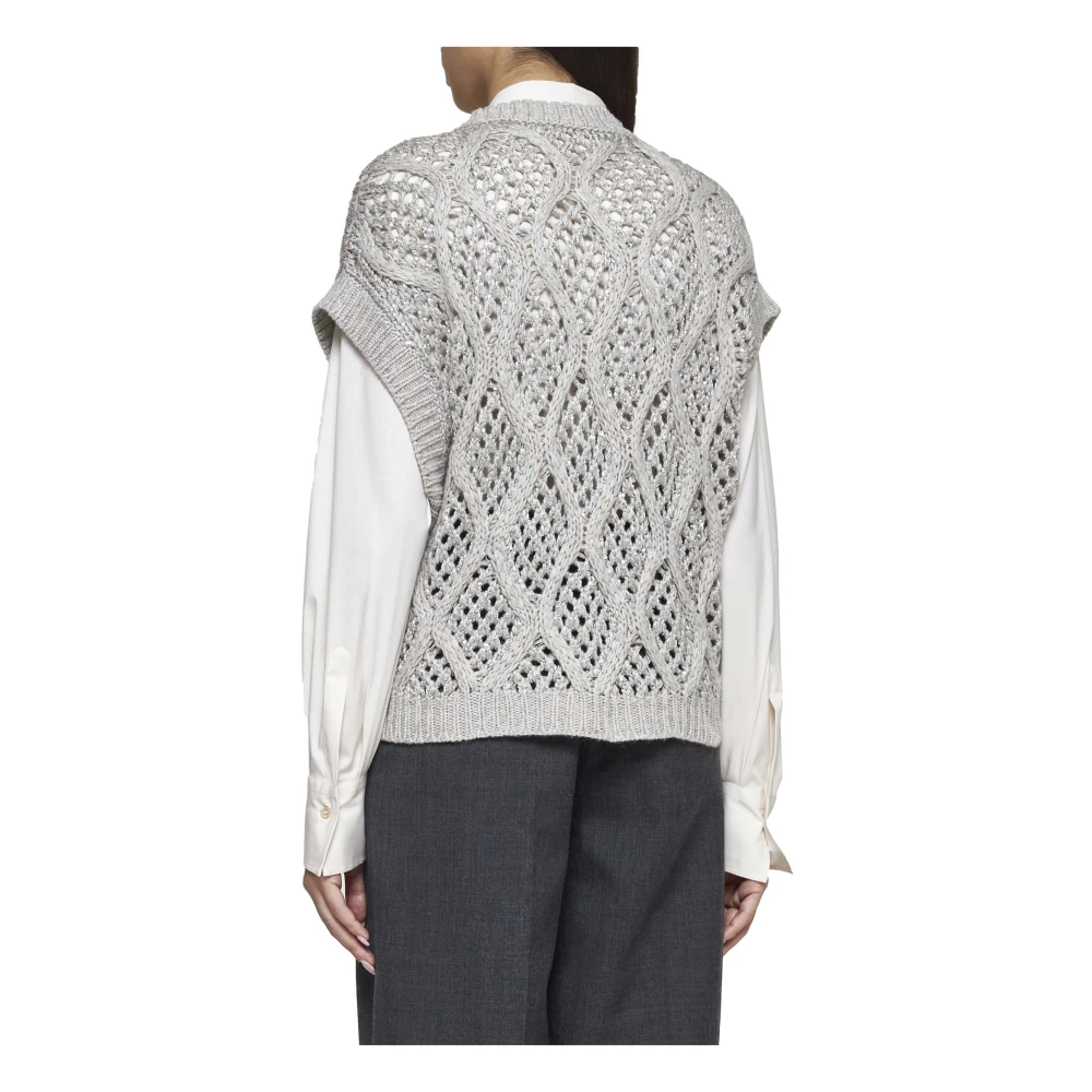 BRUNELLO CUCINELLI Paillet Kabelgebreide Kasjmiertrui Gray Dames