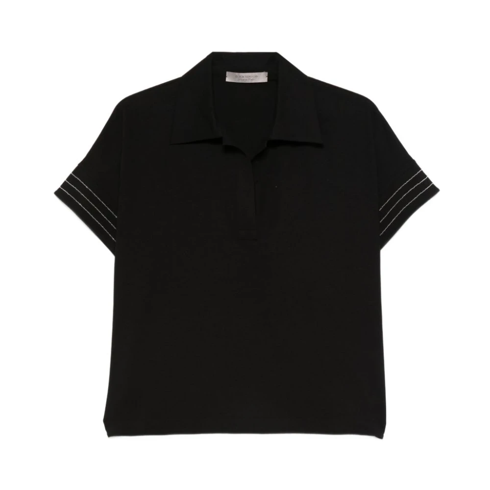D.exterior Women's Black Polo Shirts, L, Cuffed Top