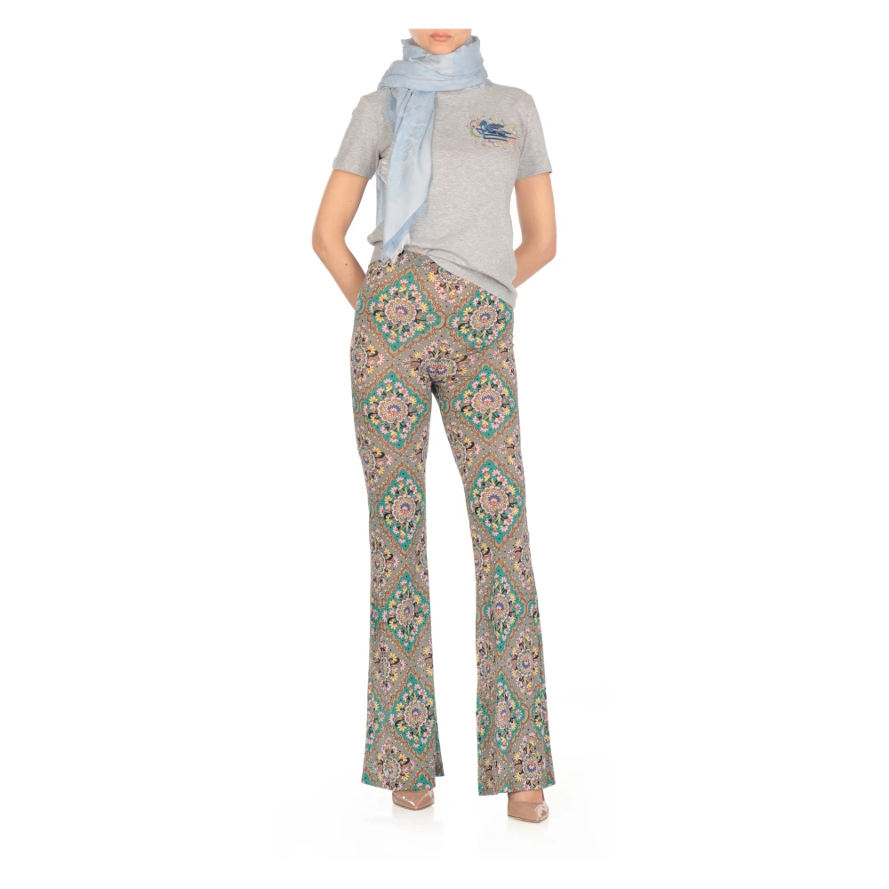 ETRO Katoenen sjaal met bloemenpatroon en franjes Blue Dames
