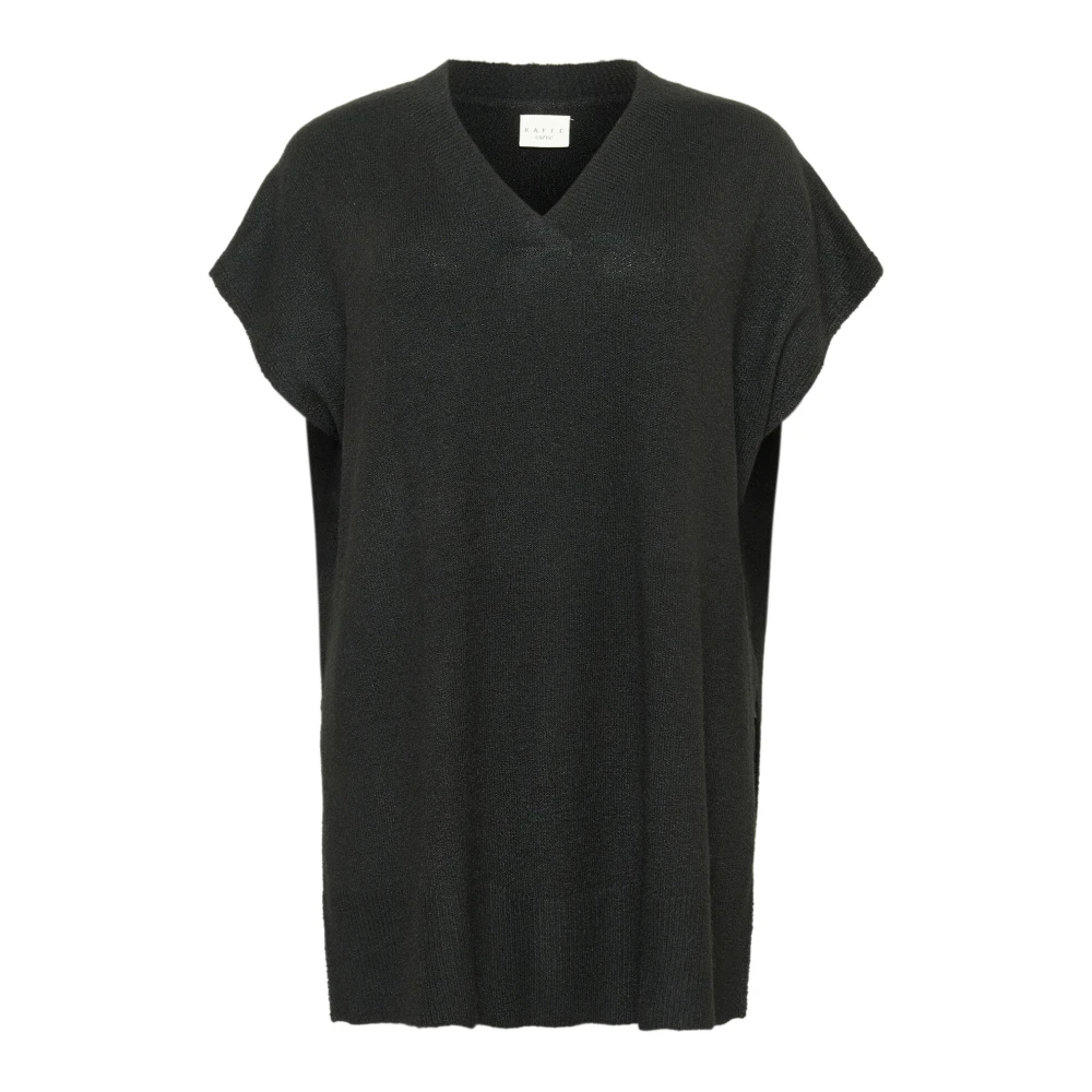 Kaffe Curve Zwart Diep Gebreide Poncho met Mouwen Black Dames