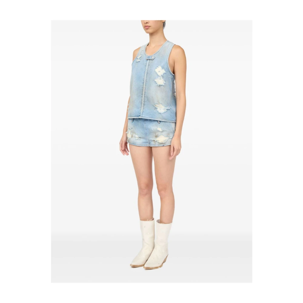 MM6 Maison Margiela Lichtblauwe Sweater met Distressed Effect Blue Dames