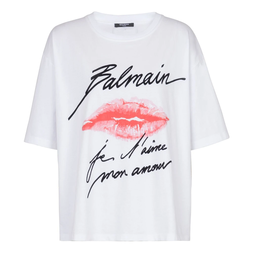 Balmain Kiss Print Grafisk T-shirt White, Dam