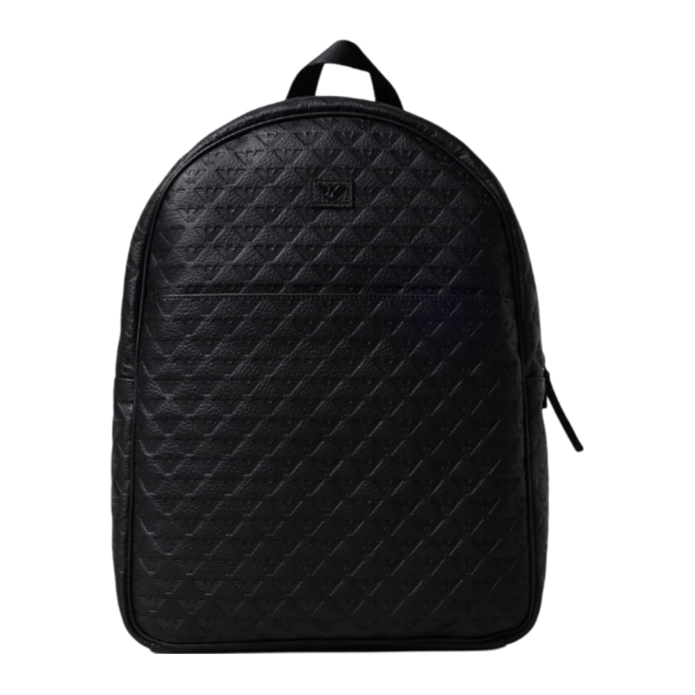 Emporio Armani Moderne leren rugzak met All-over Eagle-logo Black Unisex