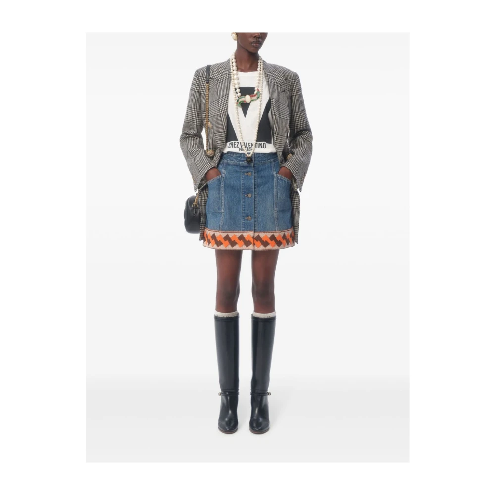 Valentino Blauwe Denim Rok met Contrasterende Zoom Blue Dames