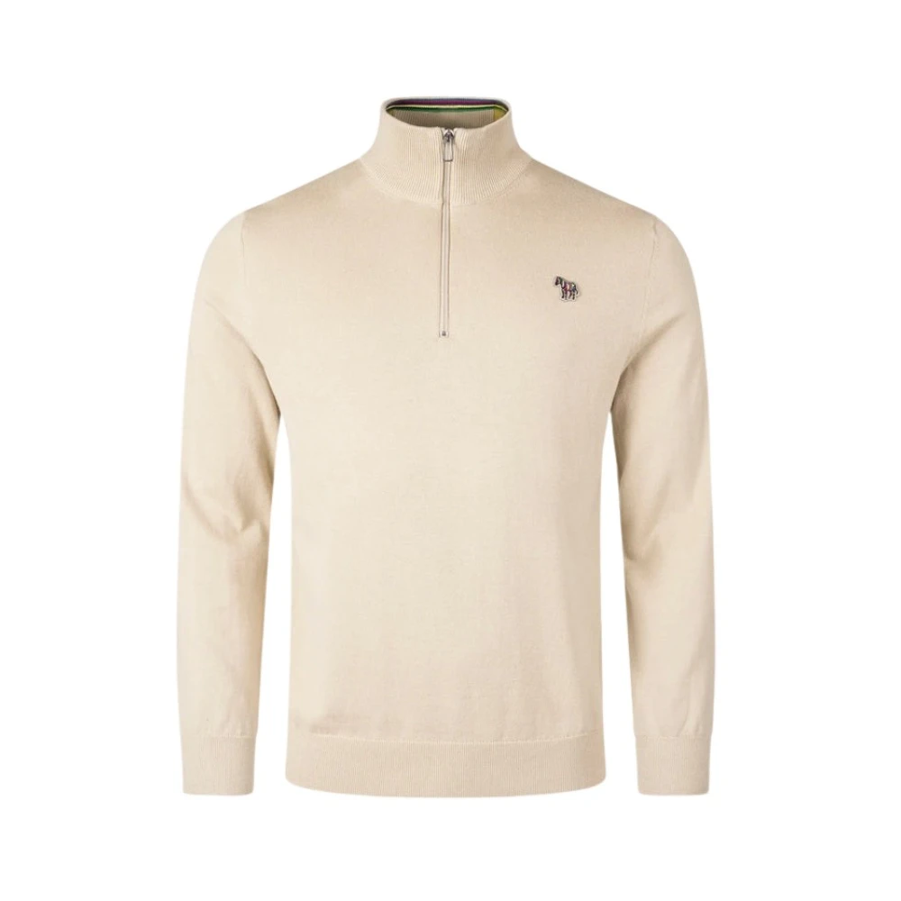 Paul Smith Men's Beige Quarter Zip Zebra Logo Jumper - Turtlenecks - Xl - Knitwear