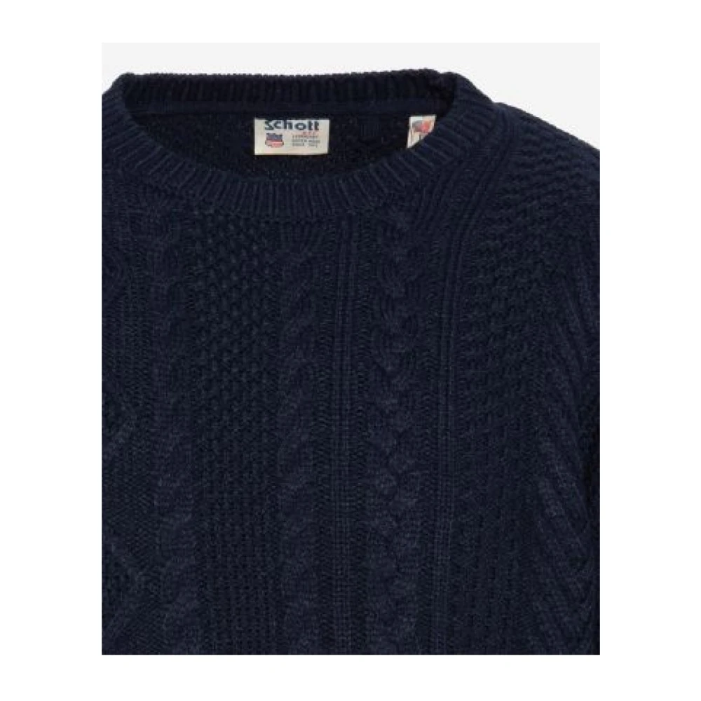 Schott NYC Gedraaide Gebreide Trui Blue Heren