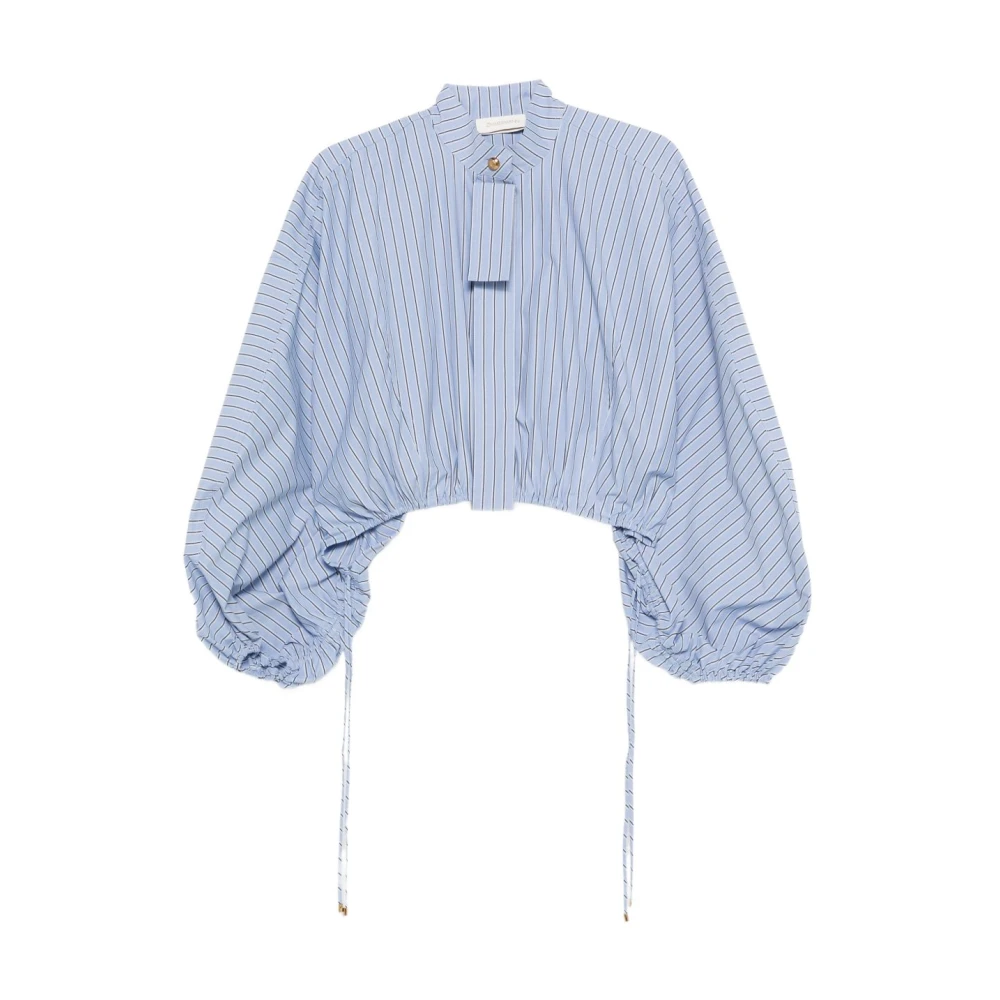 Zimmermann Women's Blue Blouses, M, Mandarin Collar Drawstring Blouse