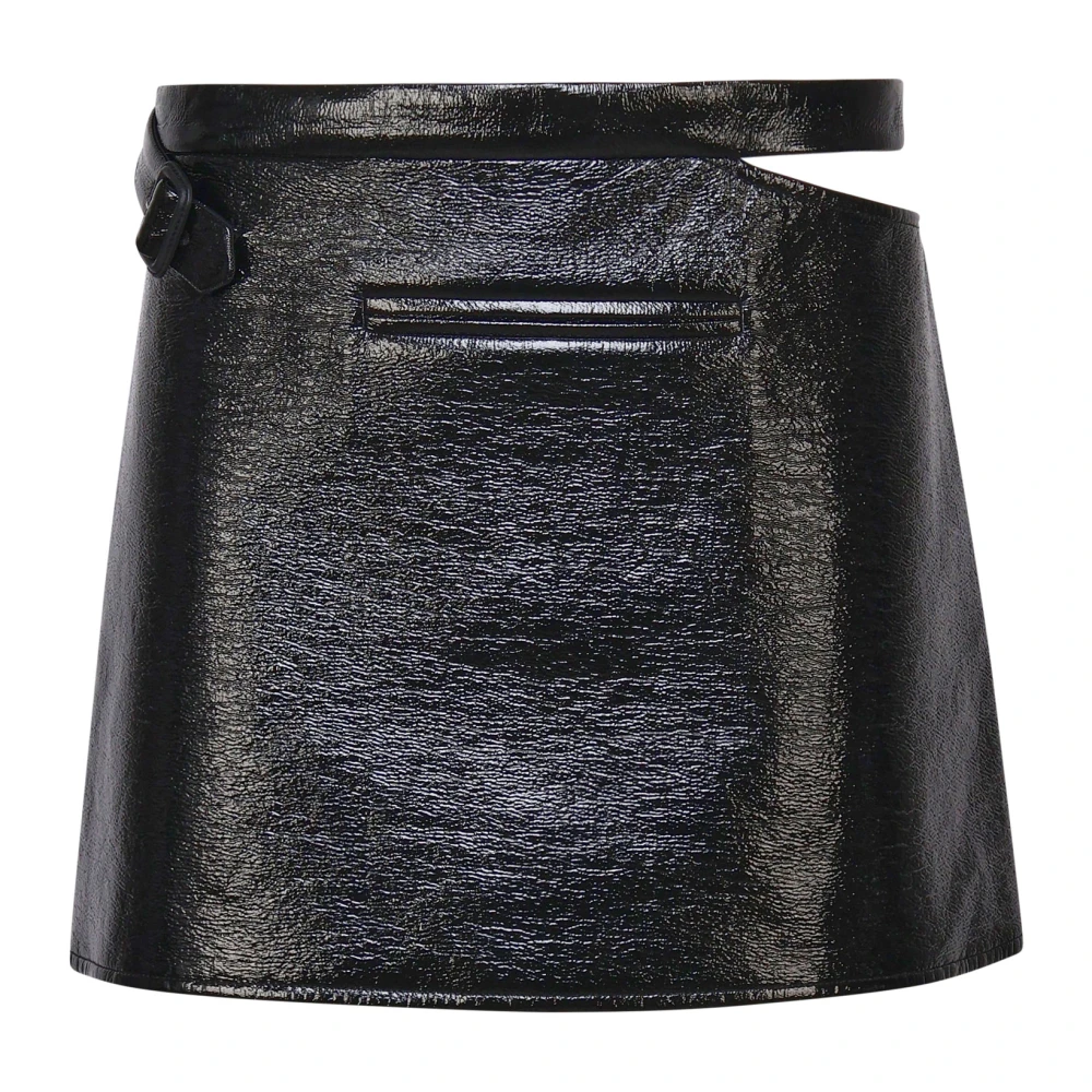 Courrèges Zwarte Glanzende Mini Rok Zijkant Uitsnijding Black Dames