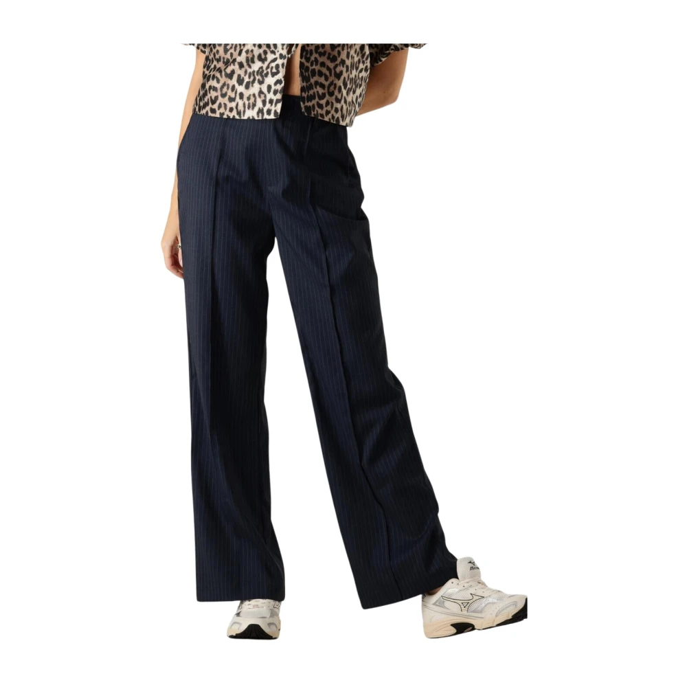 Colourful Rebel Donkerblauwe Pinstripe Straight Broek Blue Dames