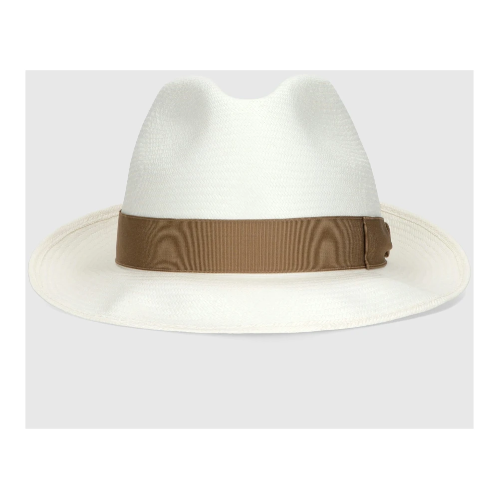 Borsalino Handgeweven Panama Hoed met Medium Rand White Heren