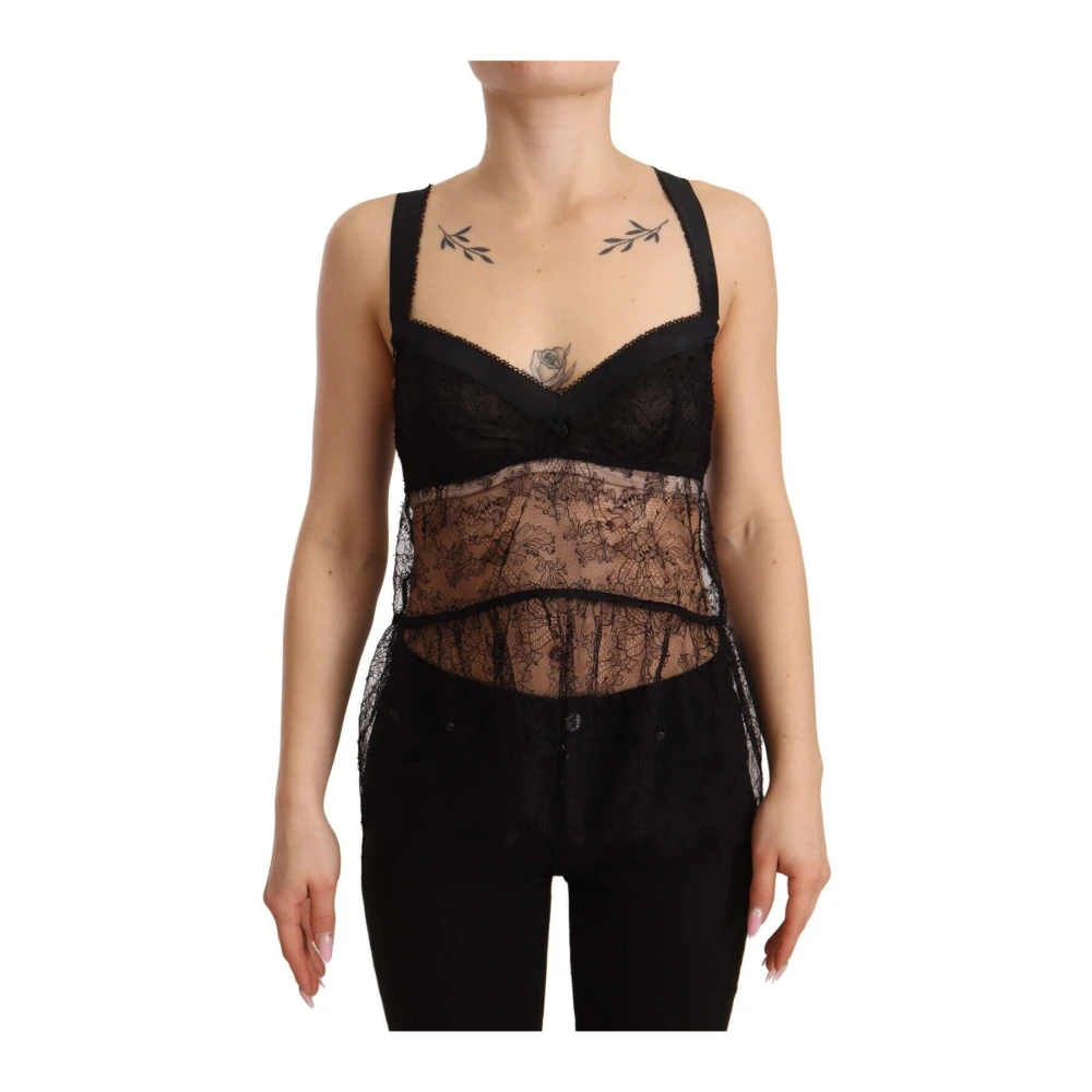 Dolce & Gabbana Women's Black Silk Lace Babydoll Lingerie Top