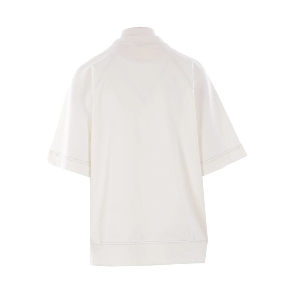 BRUNELLO CUCINELLI Ivoor Katoenen Jersey Sweater met Solomei Club '78 Borduurwerk White Dames