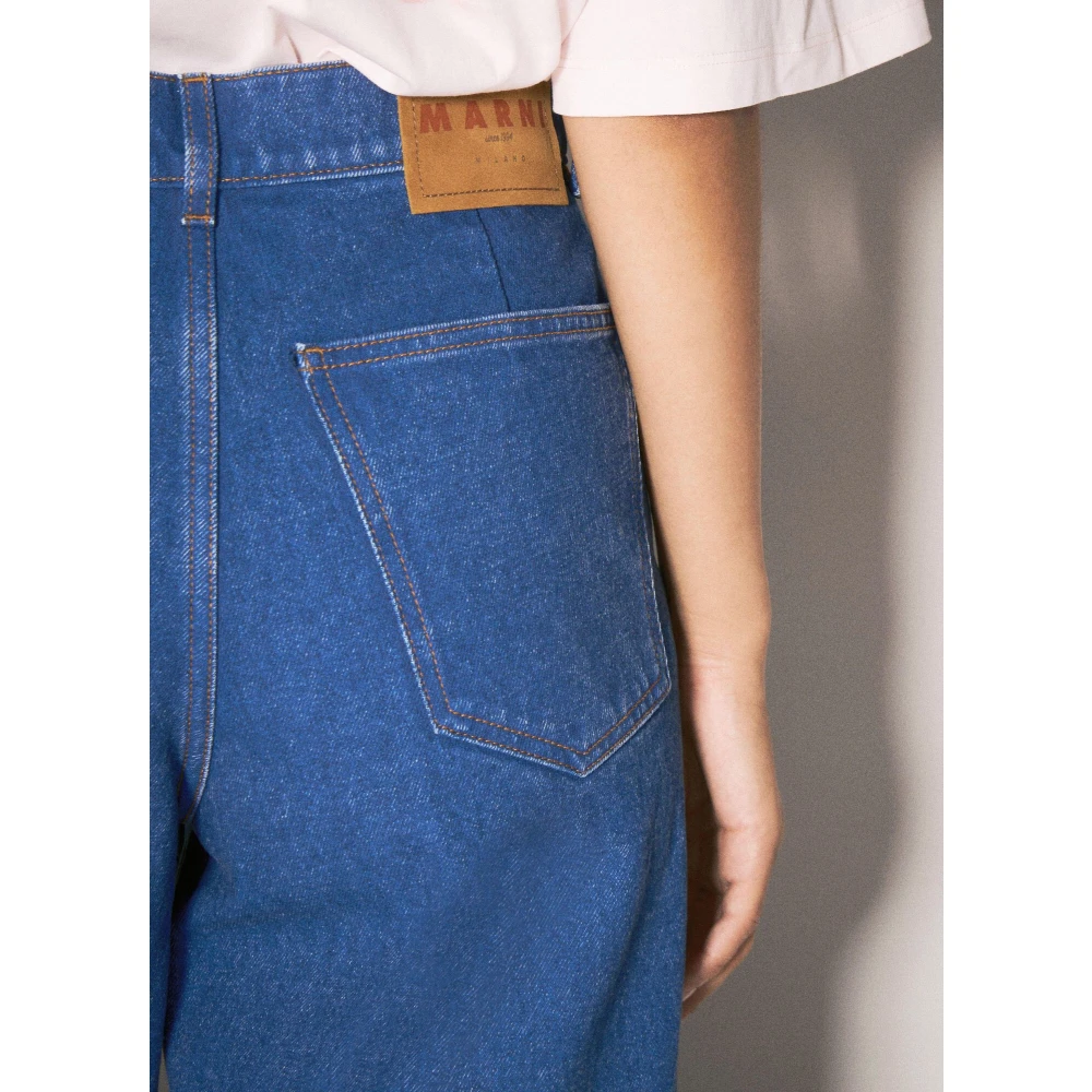 Marni Wide-leg Logo Patch Jeans Blue Dames