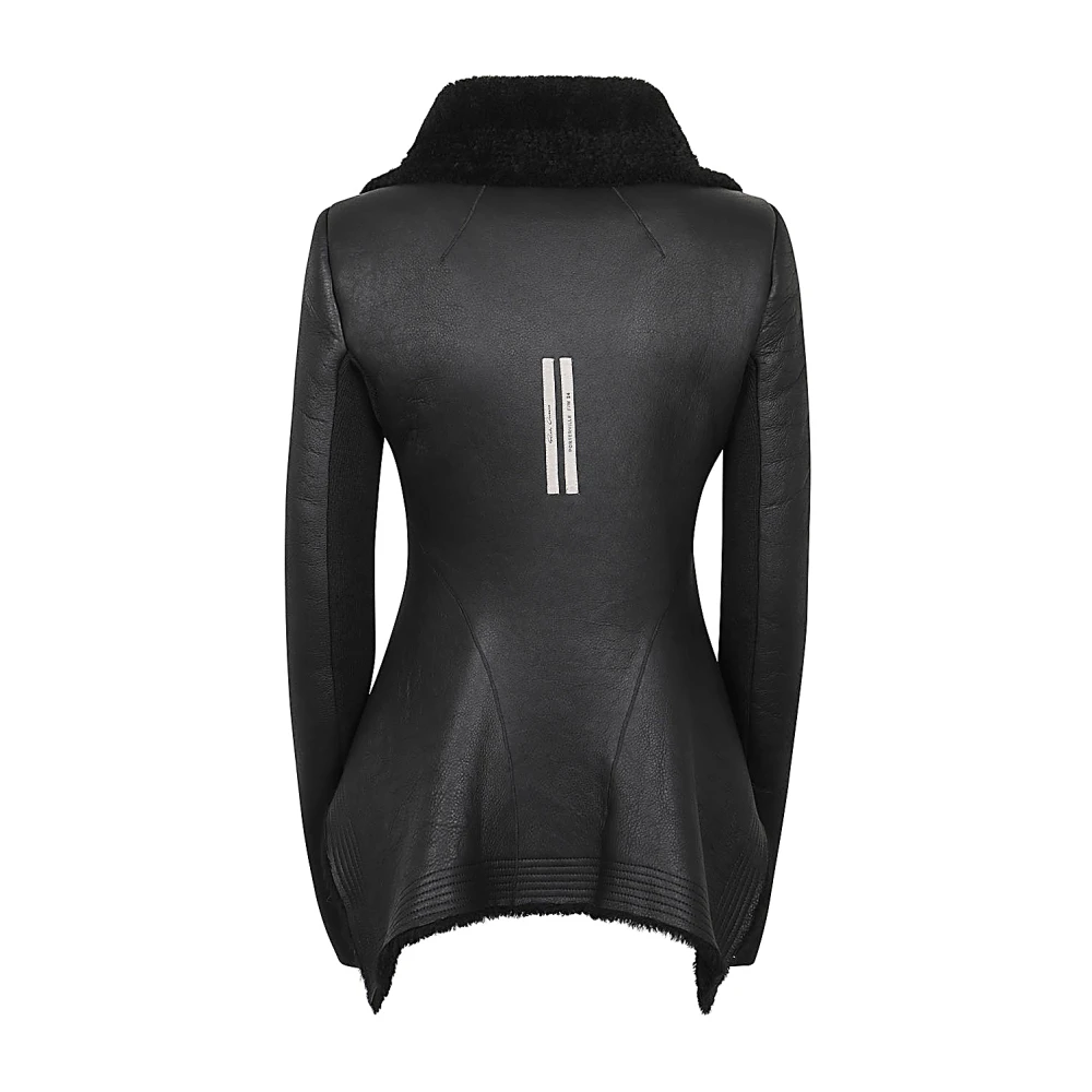 Rick Owens Zwarte lamsvacht jas met asymmetrische zoom Black Dames
