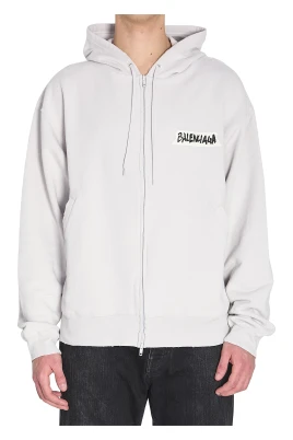 Huvtröja med dragkedja och maskeringstejp, oversized