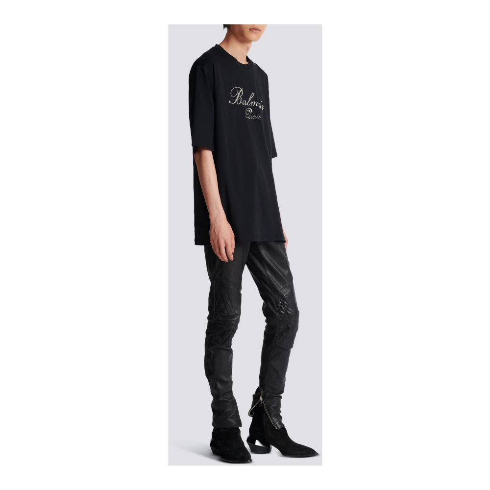 Balmain Signature T-shirt met borduursel Black Heren