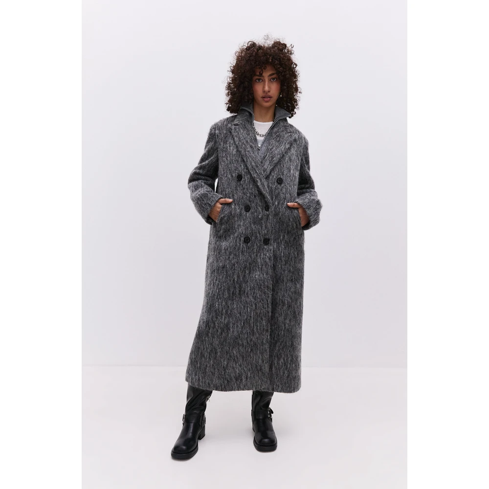 Cesare Gaspari Trendy Oversized Grijze Wollen Jas Eira Gray Dames