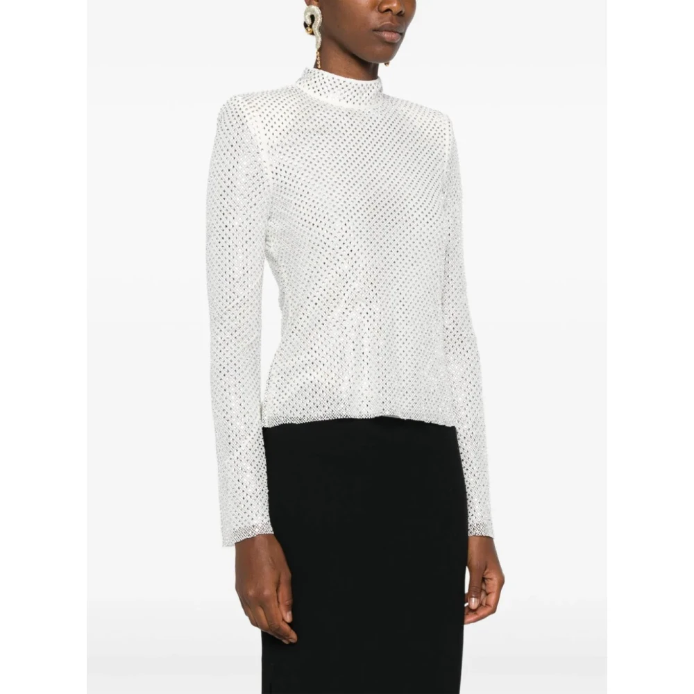 Self Portrait Strass Visnet Shirt Zilver Gray Dames