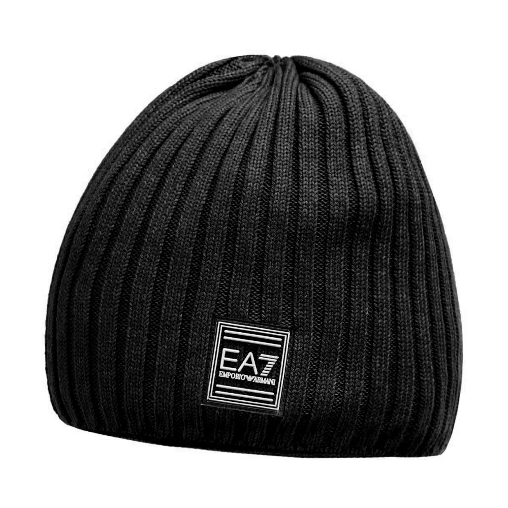 Emporio Armani EA7 Dames Beanie Hoed met Logo Plaque Black Dames