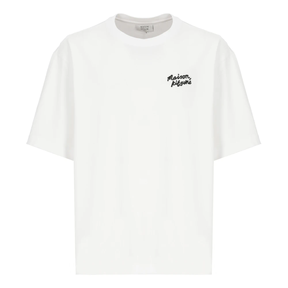 Maison Kitsuné Men's White T-Shirts, Xs, Handwriting Embroidery Oversize Tee